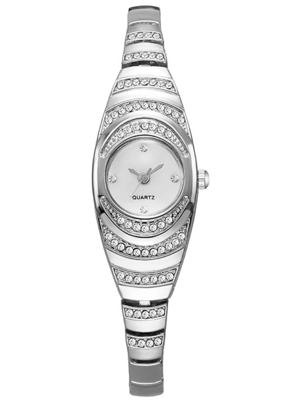 Silver Sparkly Rhinestone Curved Bangle Ladies Watch